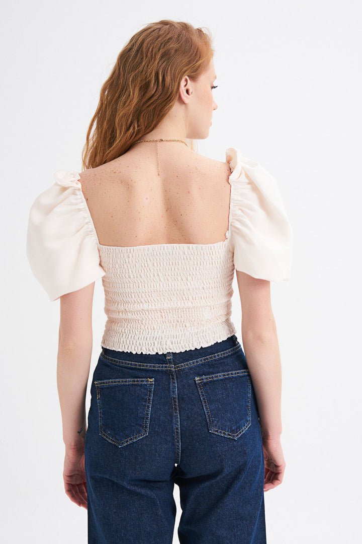 Balon Kol Gipeli Bluz Ekru
