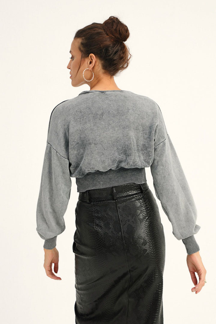 Printed Crop Sweatshirt Anthracite