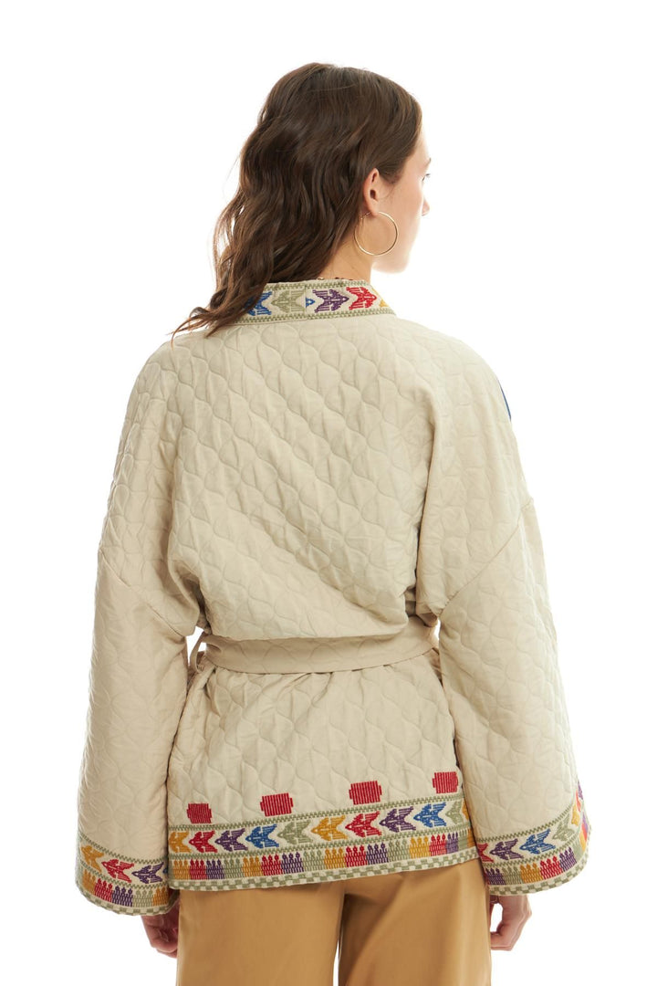 Desenli Kimono Ceket Taş