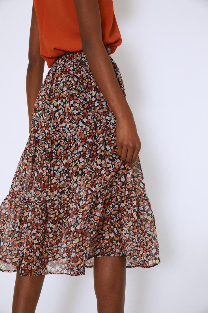 Midi Crispy Floral Skirt Orange