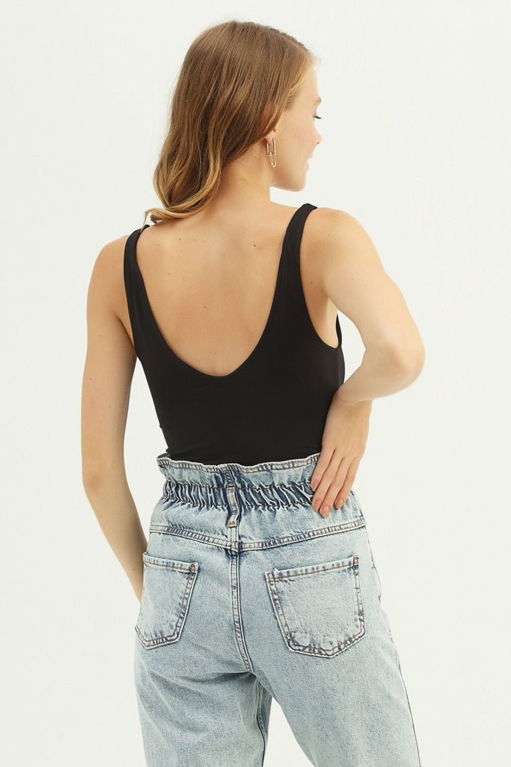 Strap V Neck Bodysuit Black