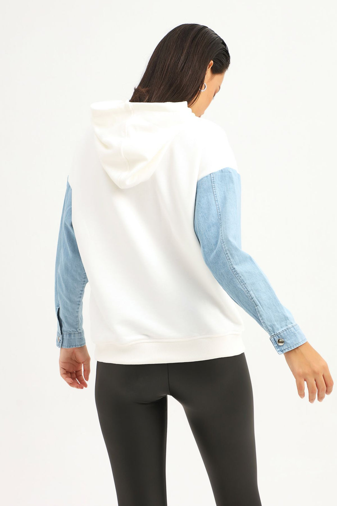 Garnili Kapüşonlu Sweatshirt Ekru