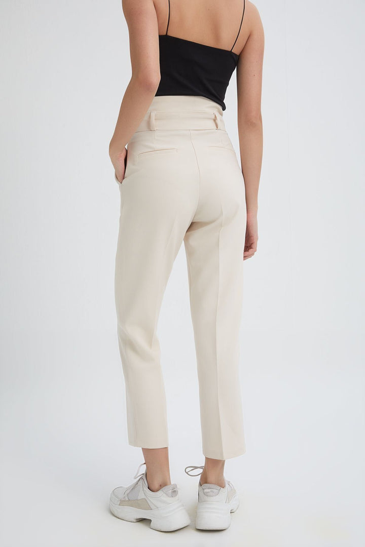 Belted High Waist Casual Trousers Bone