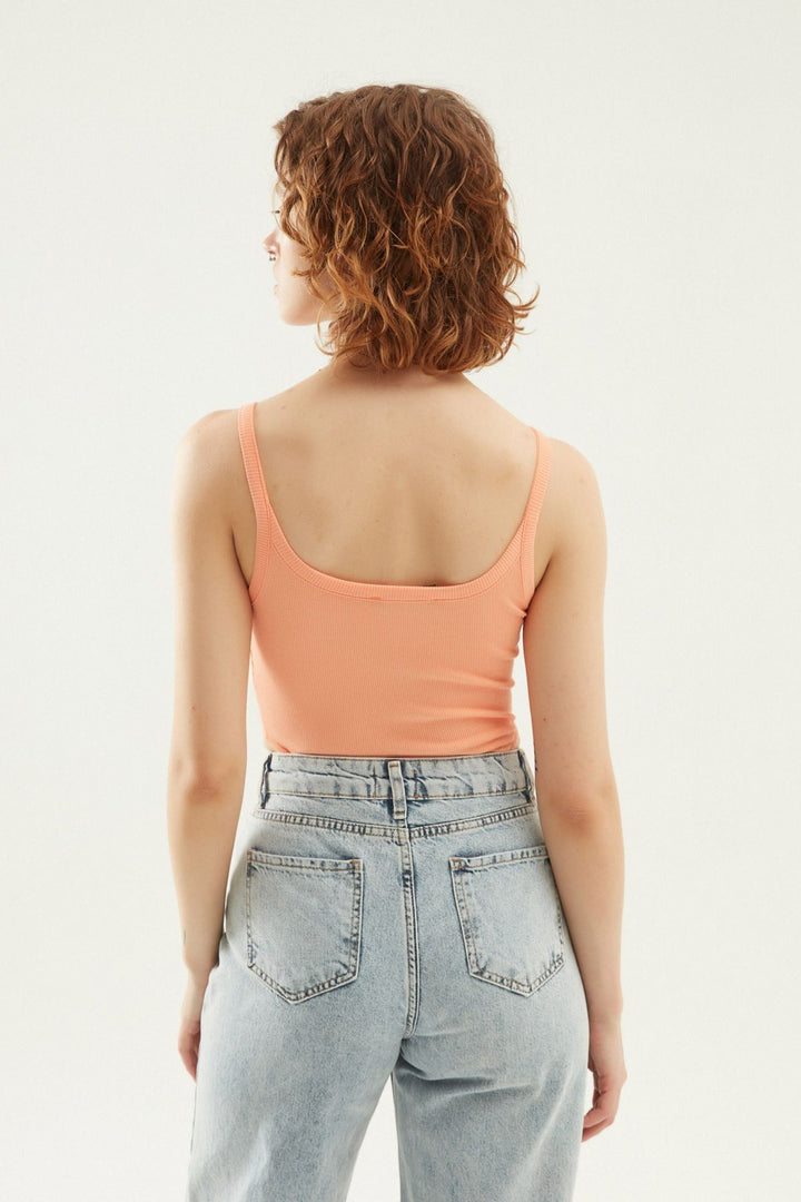 Strap Decollete Bodysuit Salmon