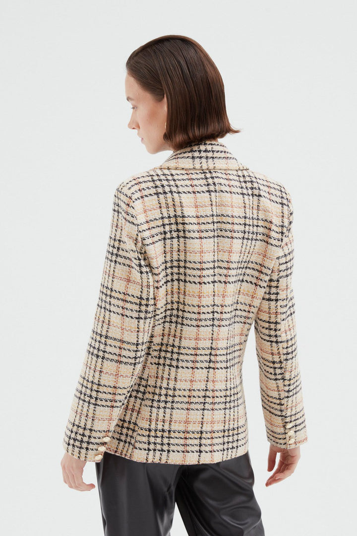 Çizgili Kruvaze Blazer Ceket Bej