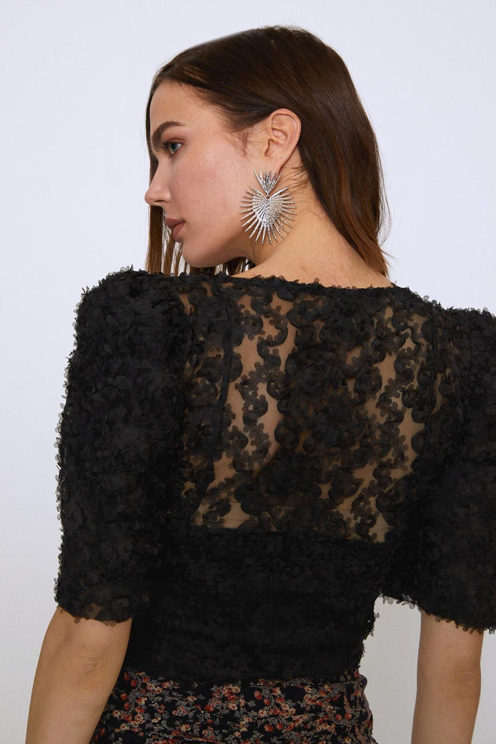 Watermelon Sleeve Lace Blouse Black