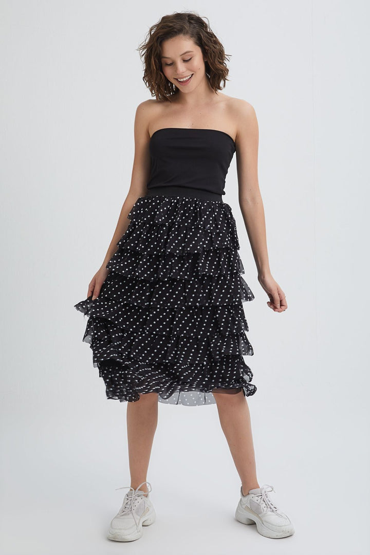 Tiered Polka Dot Skirt Black