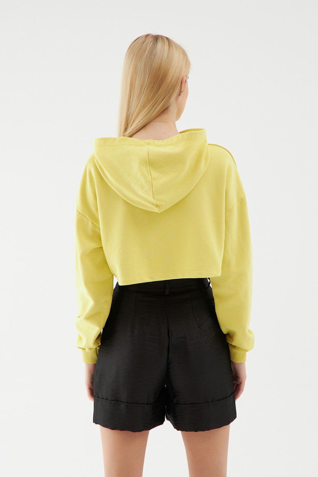 Hooded Crop Sweatshirt Yellow