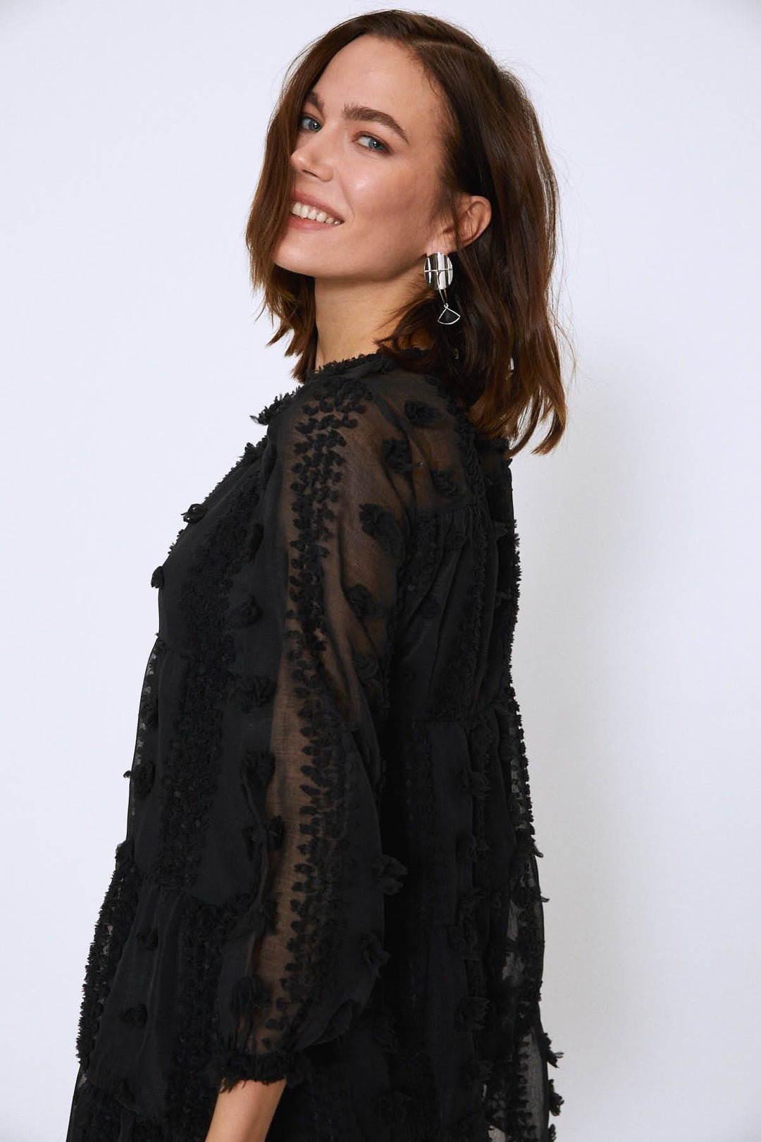 Dantelli Mini Elbise Siyah