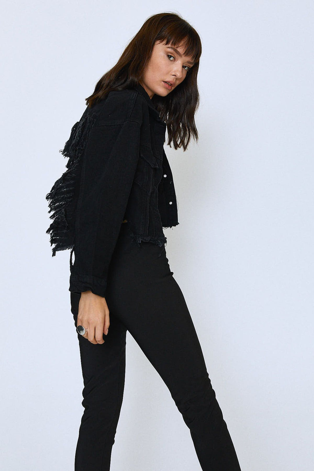 Tassel Detailed Denim Jacket Anthracite