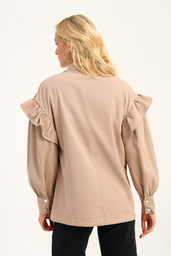 Double Breasted Frilly Jacket Camel