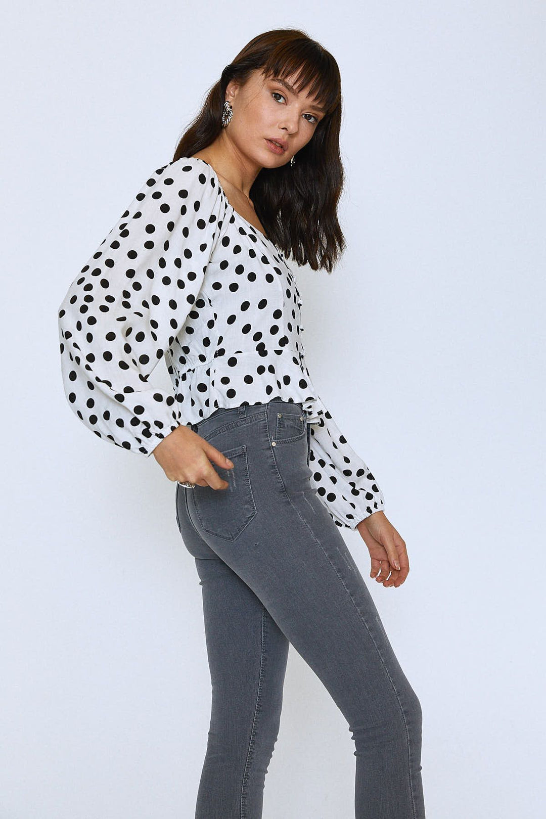 Önü Düğmeli Peplum Bluz Siyah