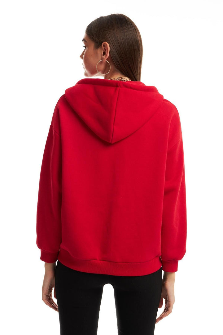 Zipper Hoodie Sweatshirt Red
