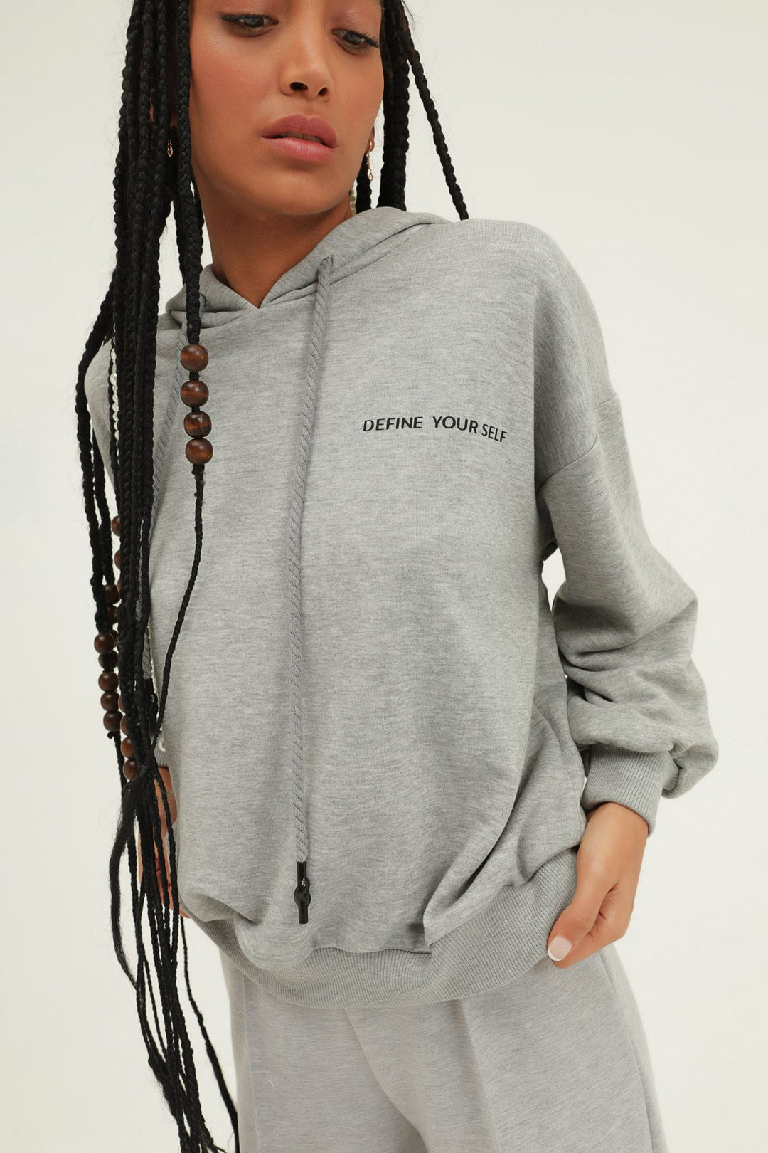 Printed Hoodie Sweatshirt Graymelange