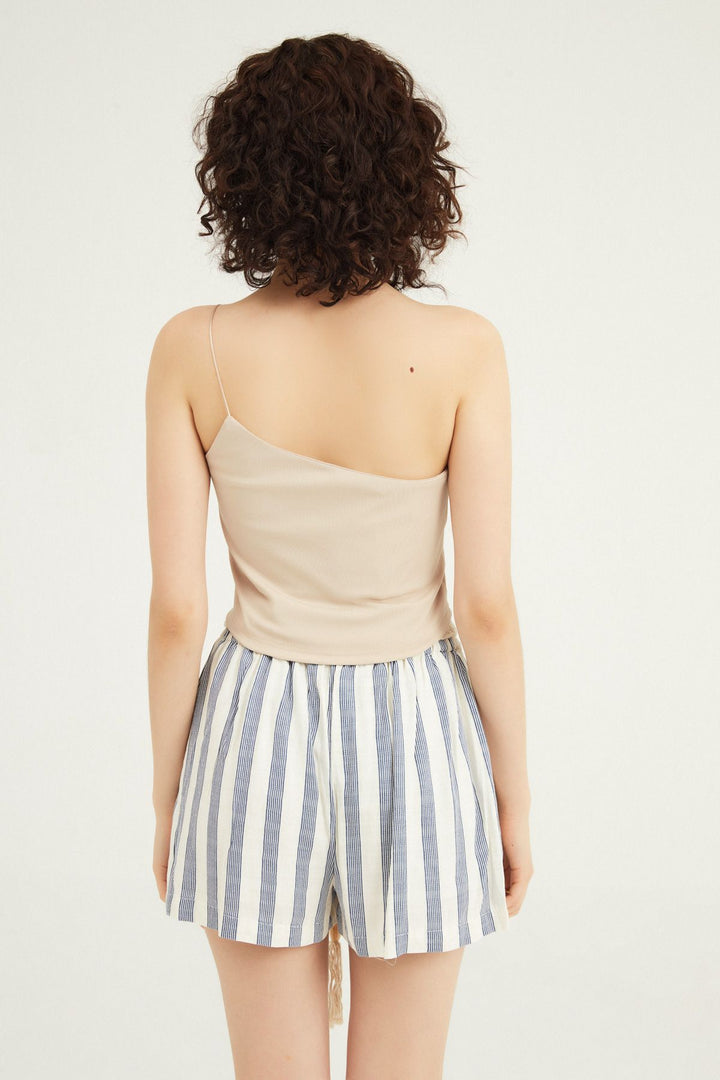 One Shoulder Strap Crop Blouse Beige