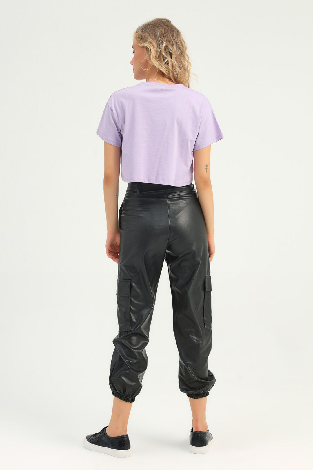 Kargo Cepli Deri Jogger Pantolon Siyah