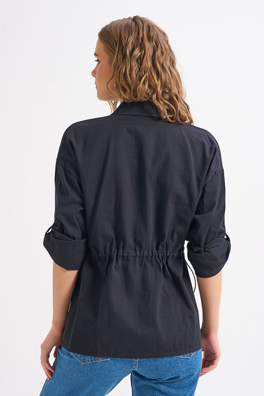 Beli Büzgülü Gömlek Siyah