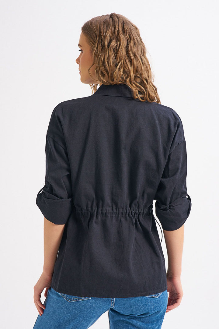 Beli Büzgülü Gömlek Siyah