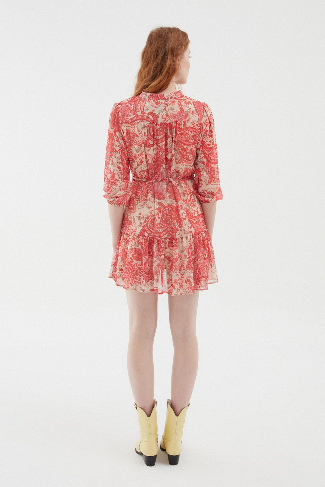 Patterned Chiffon Shirt Dress Pink