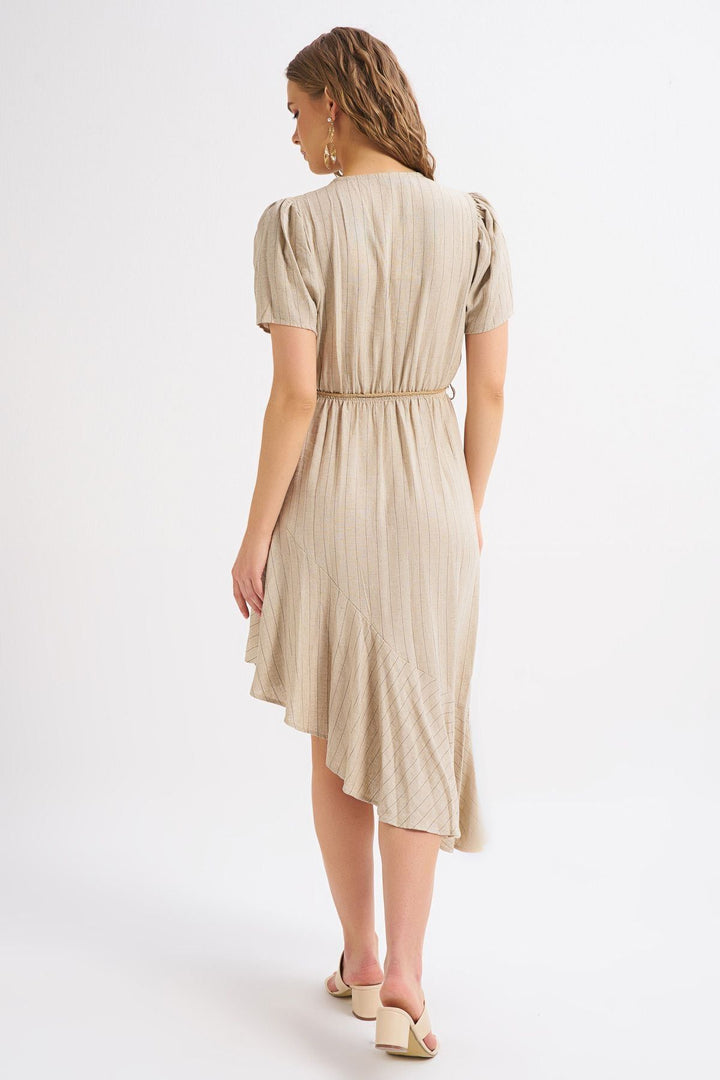 Straw Belt Double Breasted Linen Dress Natural