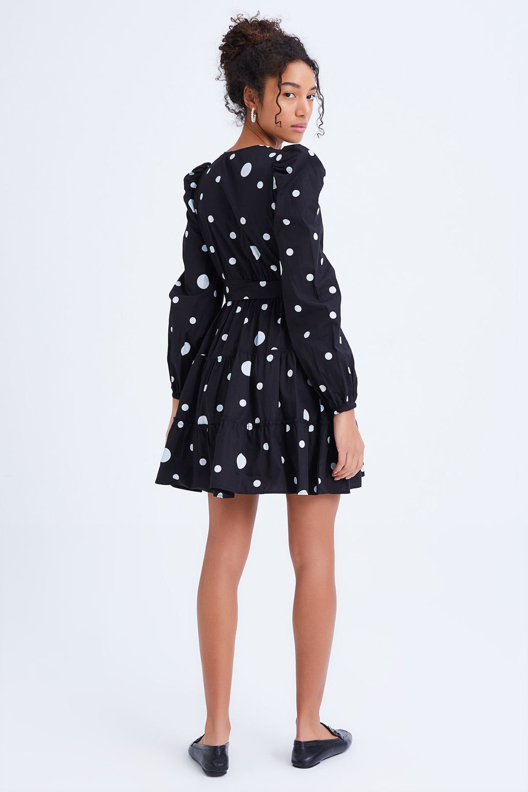 Belted Polka Dot Dress Black