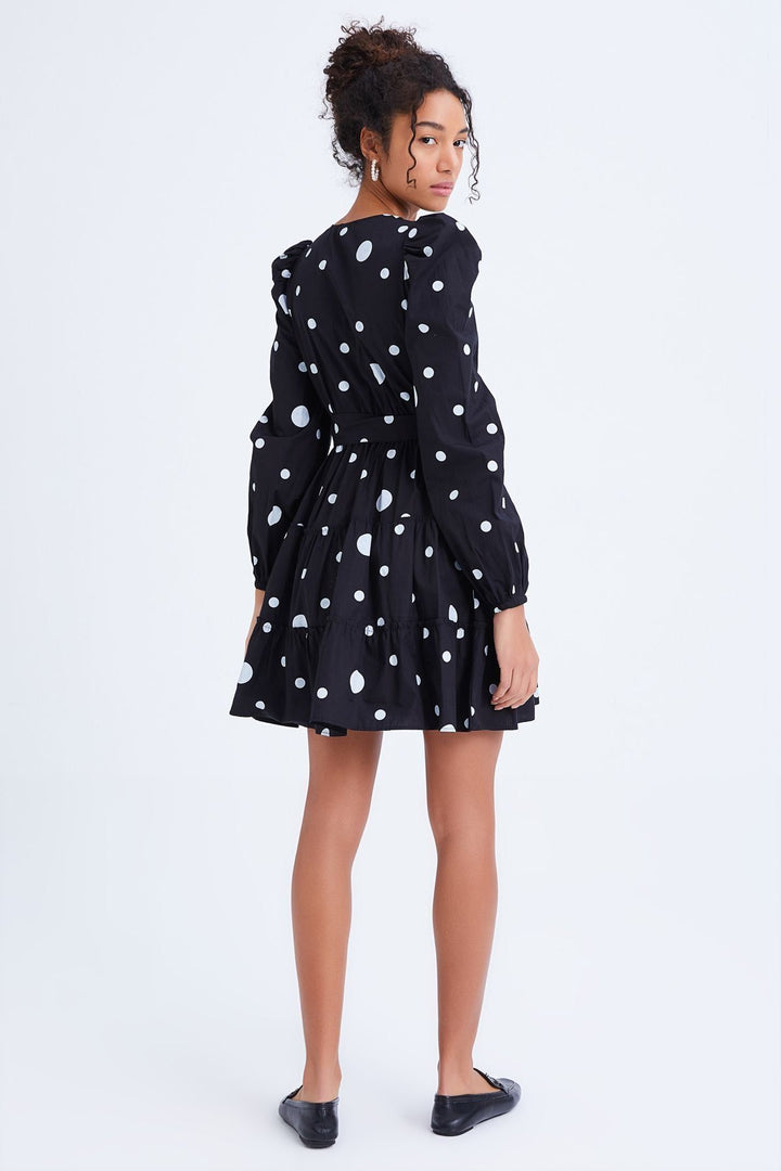Belted Polka Dot Dress Black