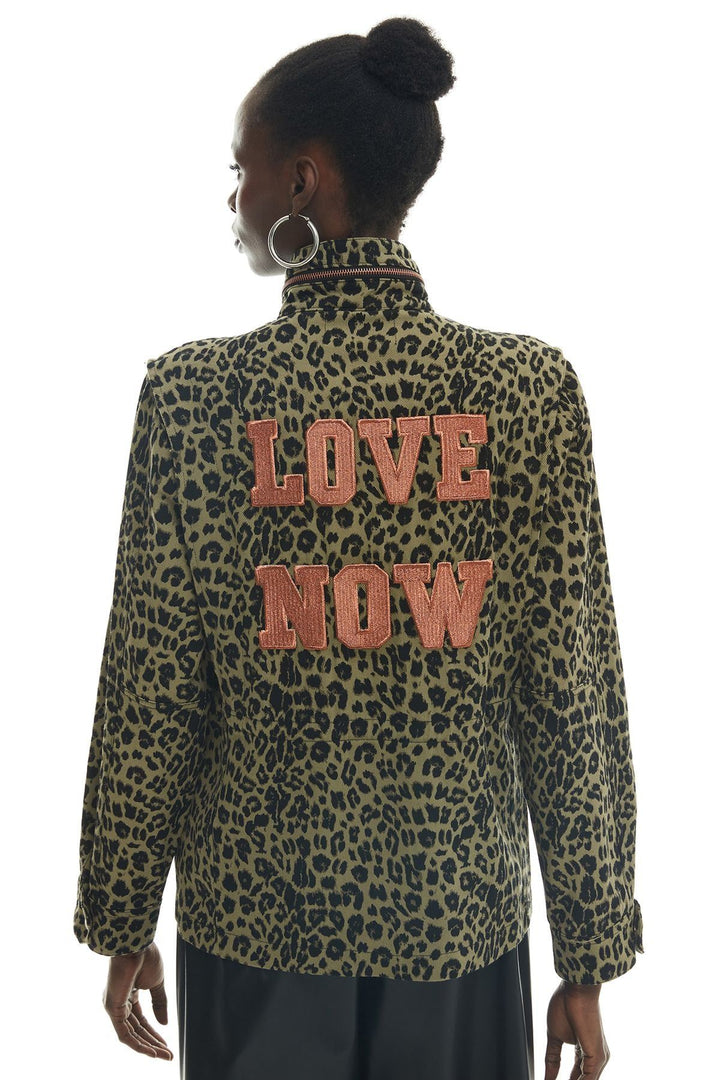 Sırtı Baskılı Leopar Desenli Ceket Haki