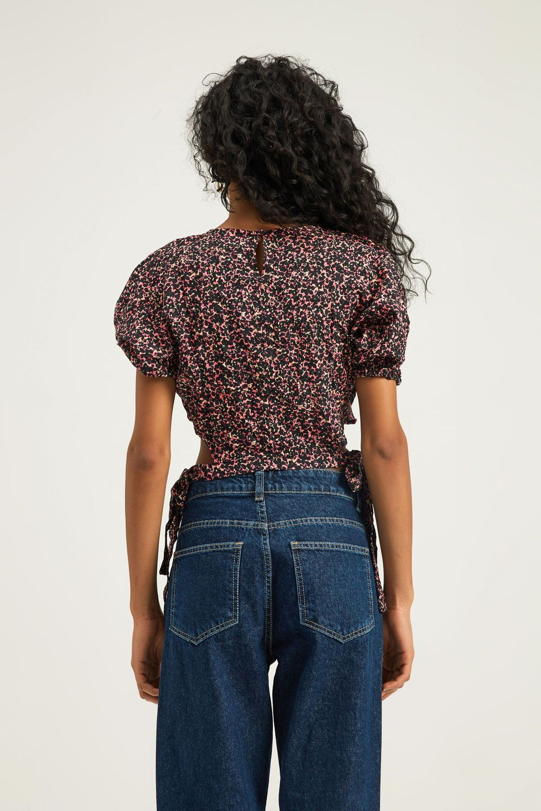 Tie Side Balloon Sleeve Blouse Black