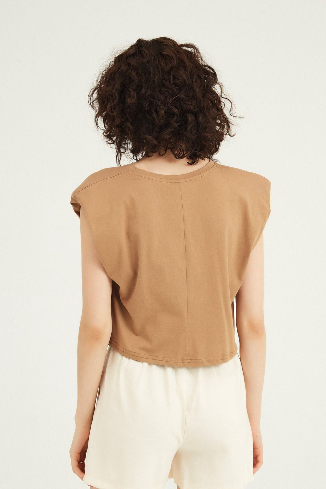Vatkalı Basic Crop Tişört Kahverengi