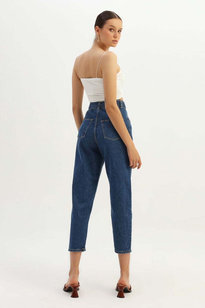 Kemerli Mom Jean Mavi