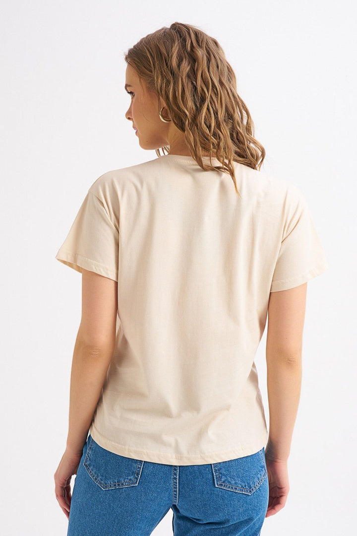 Baskılı Tişört Açık Bej