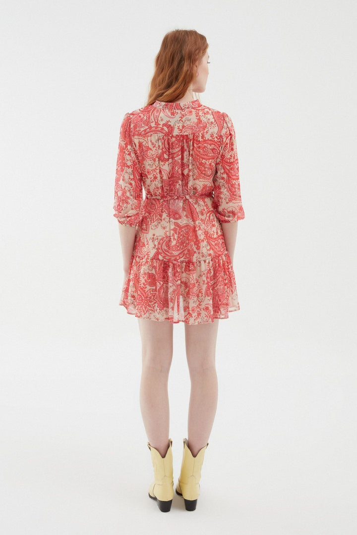 Patterned Chiffon Shirt Dress Pink