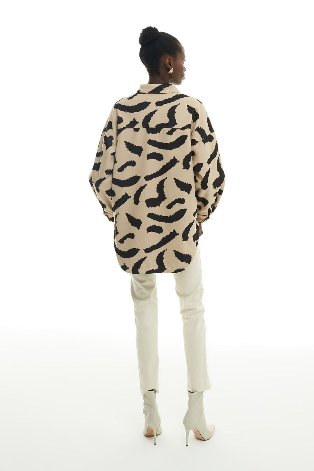 Fermuar Detaylı Leoparlı Ceket Bej