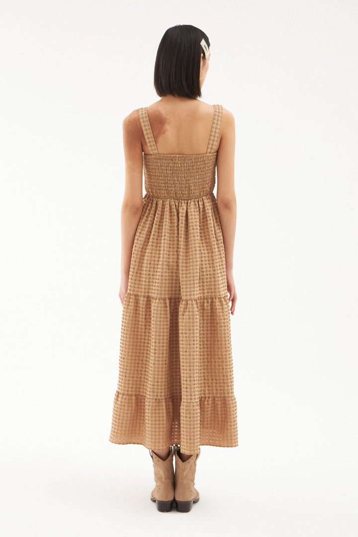 Askılı Fırfır Detaylı Elbise Bej