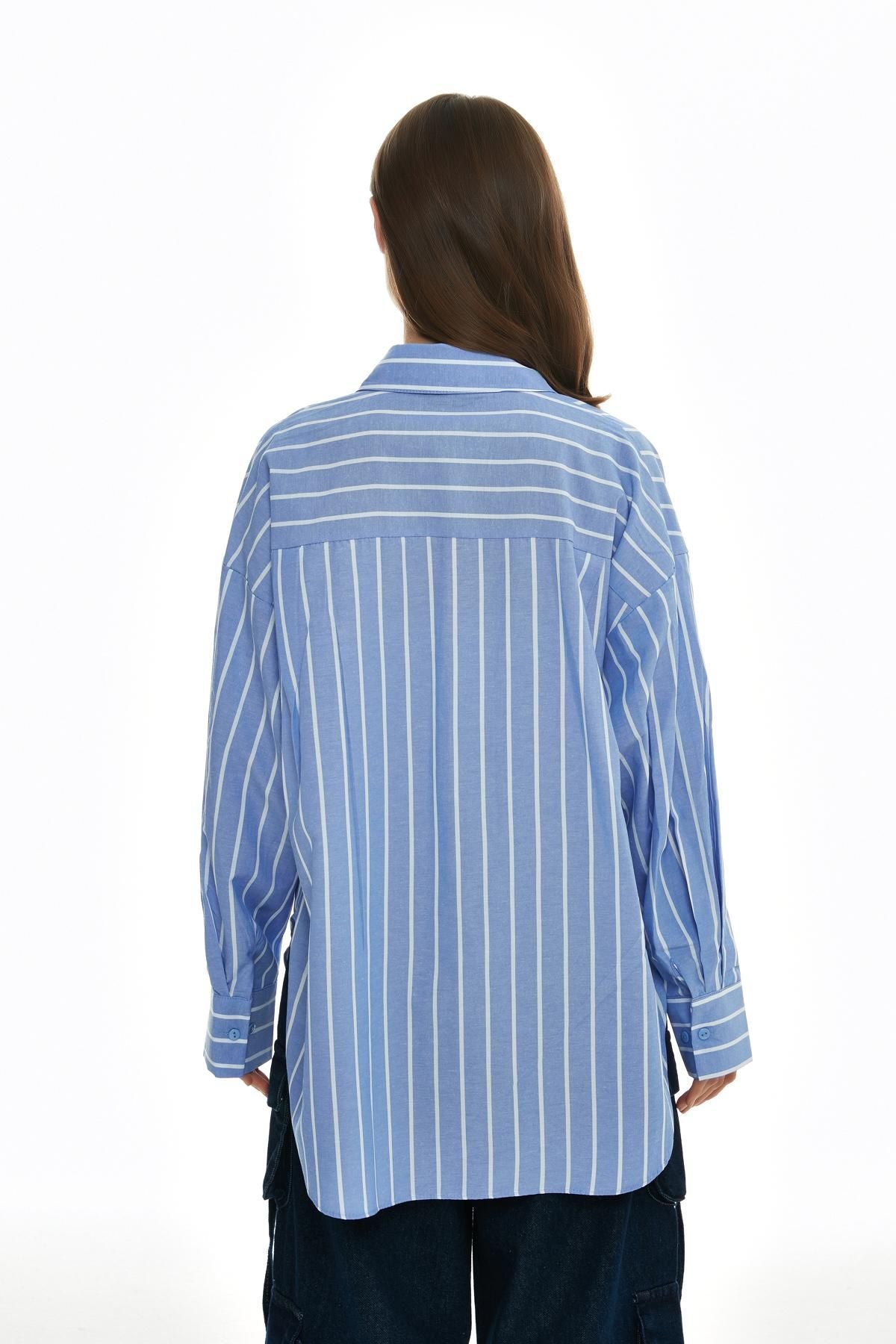 Striped Oversize Shirt Blue