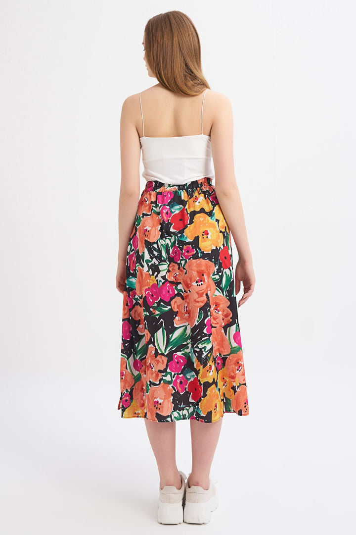 Patterned Slit Detailed Skirt Orange