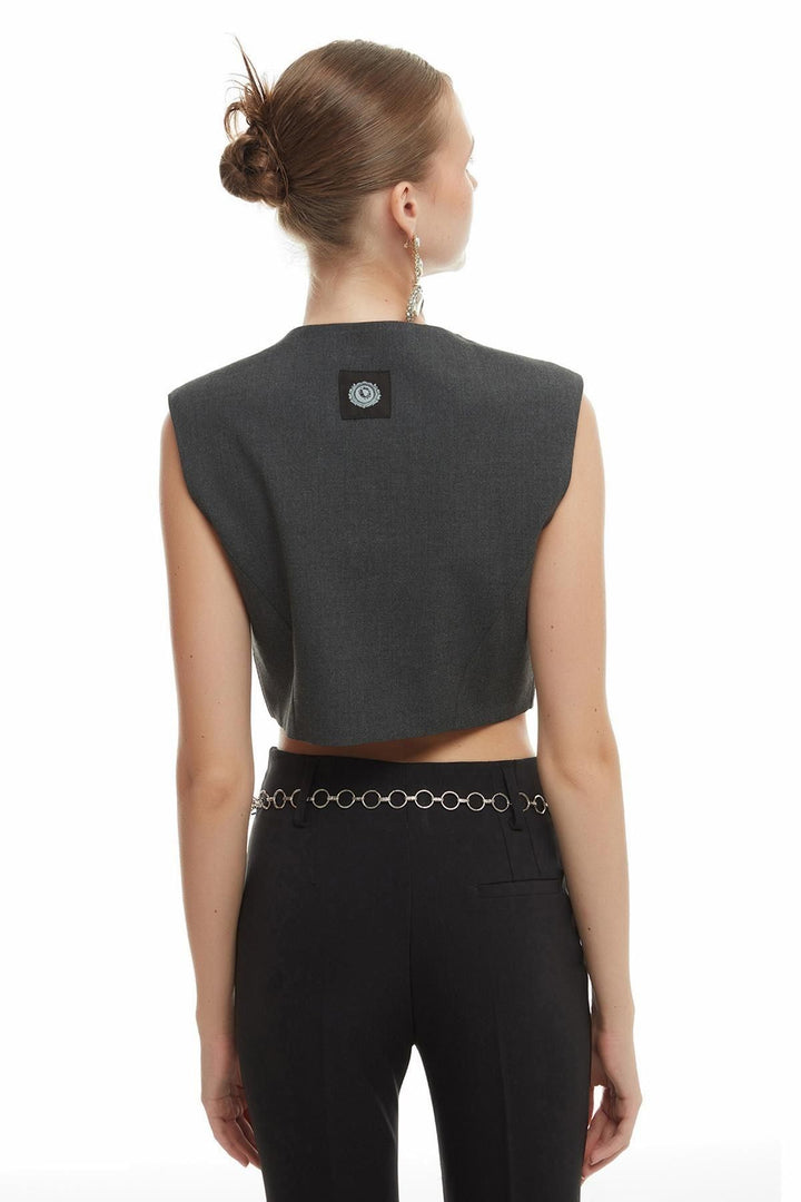 Buttoned Crop Vest Anthracite