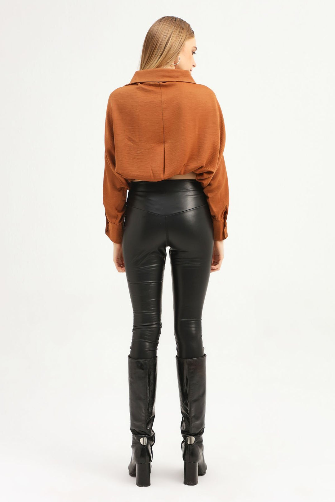 Beli Lastikli V Yaka Bluz Kahverengi