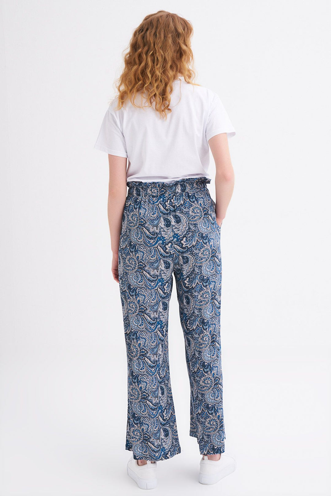 Elastic Waist Wide Leg Trousers Indigo