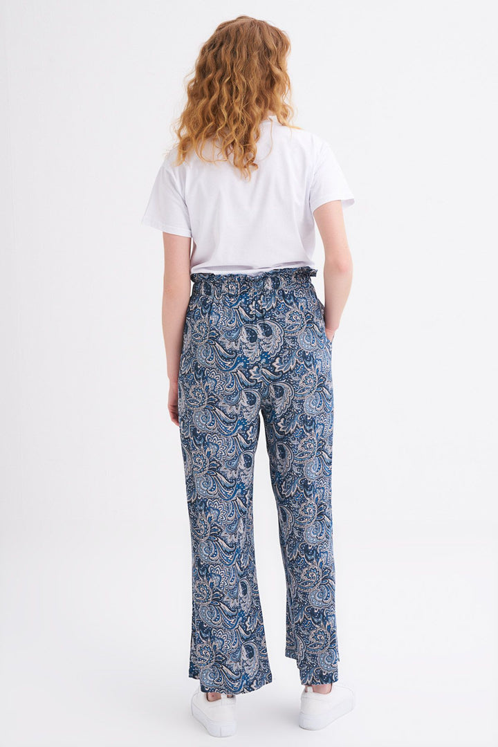 Elastic Waist Wide Leg Trousers Indigo