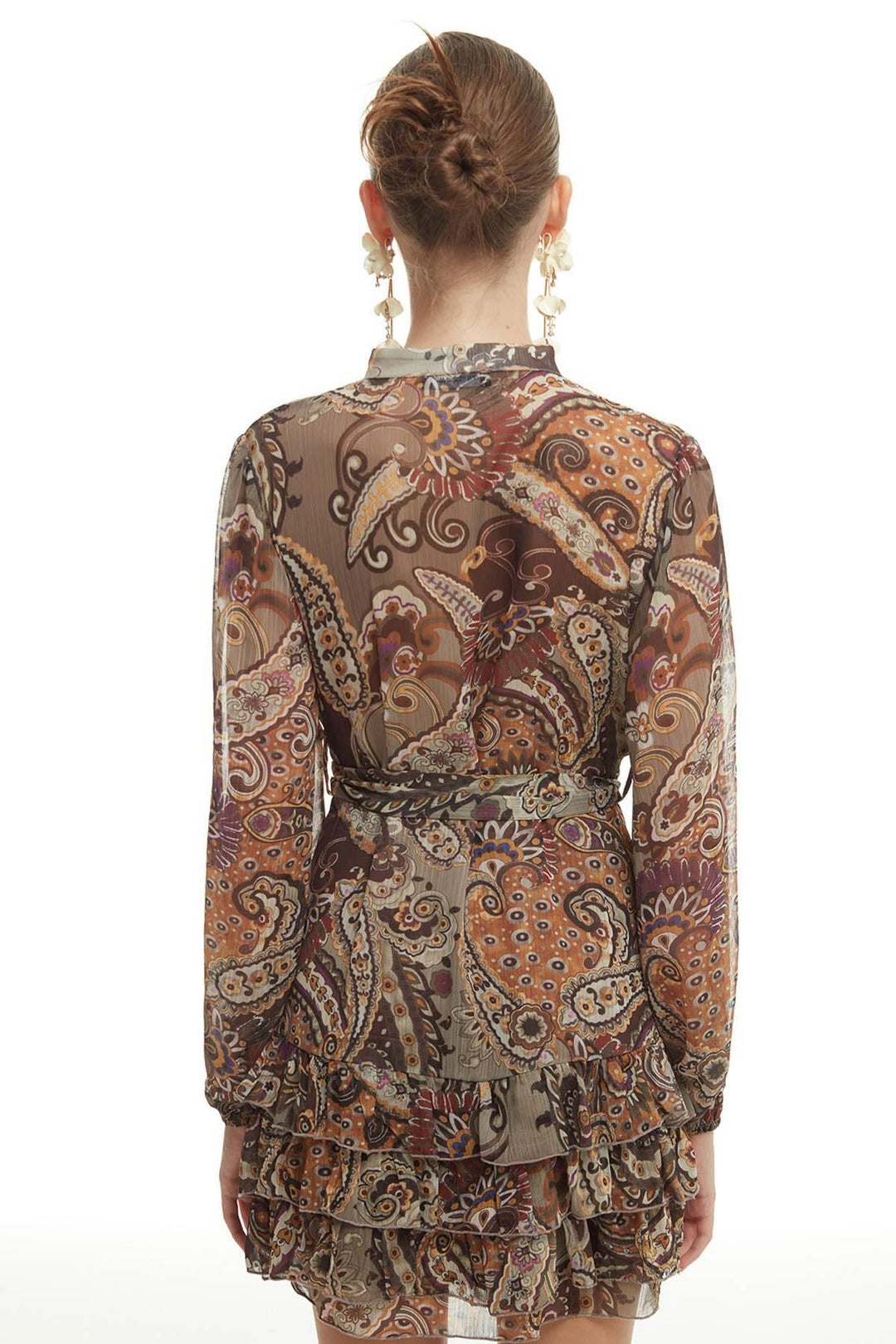 Button Detailed Chiffon Dress Brown