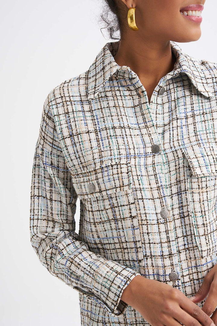 Tweed Pocketed Plaid Shirt Blue