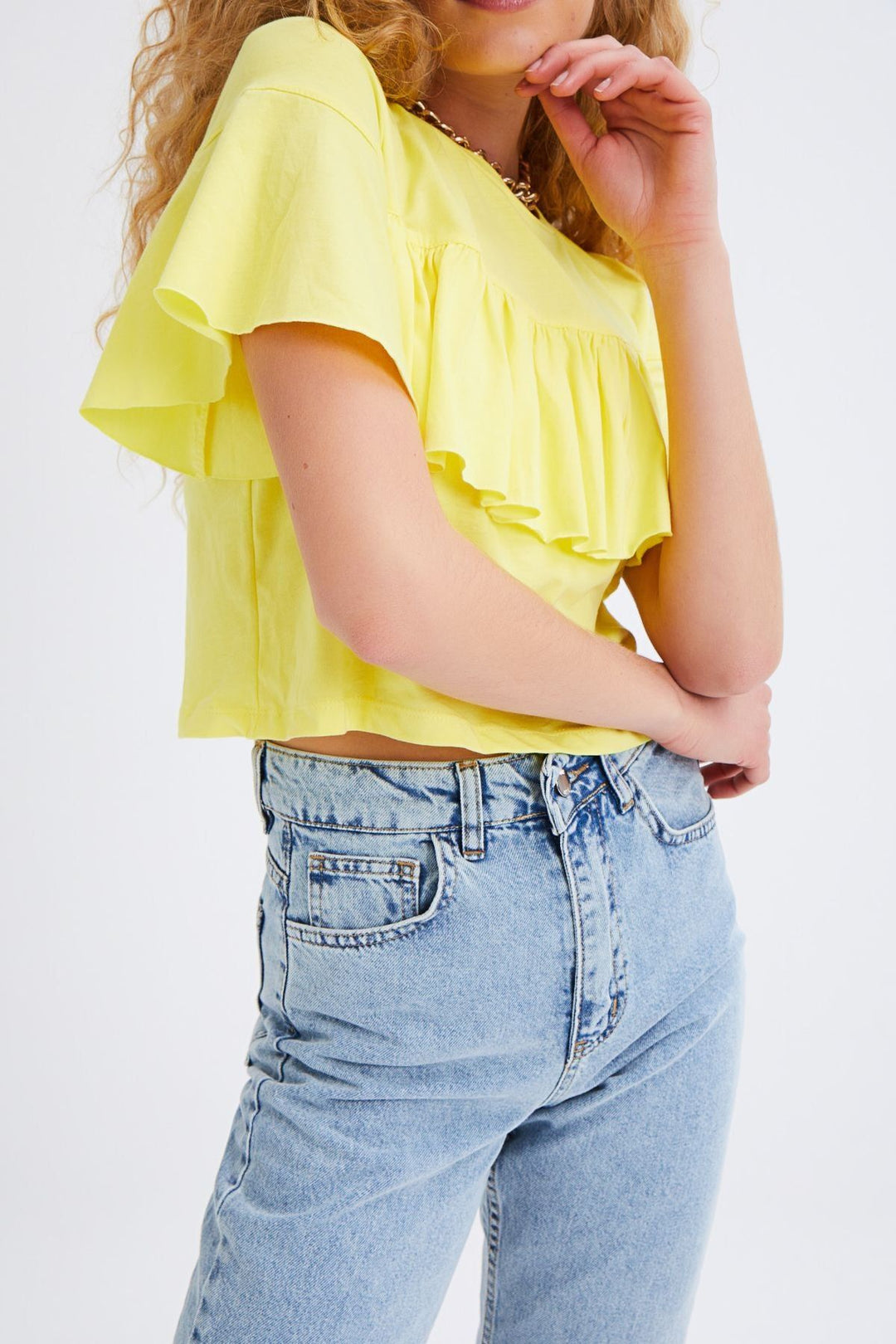 Ruffled Crop T-Shirt Yellow