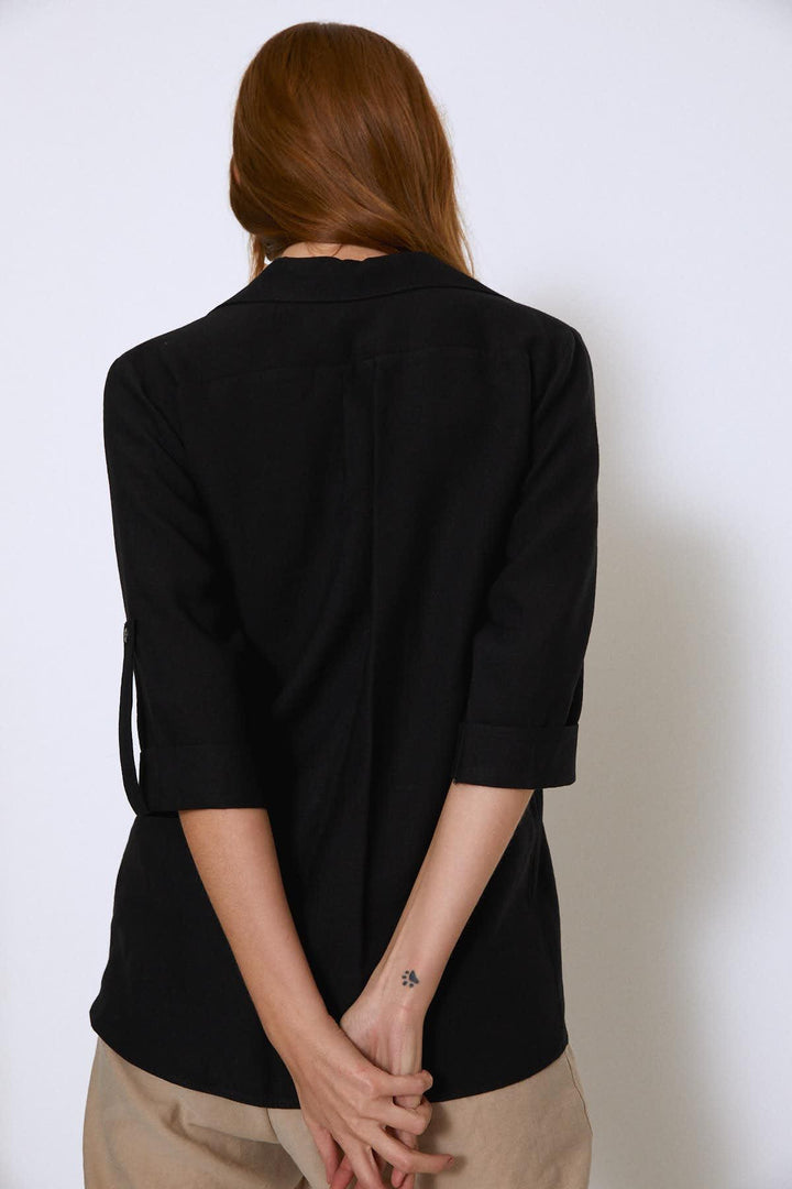 V Yaka Truvakar Kol Gömlek Siyah