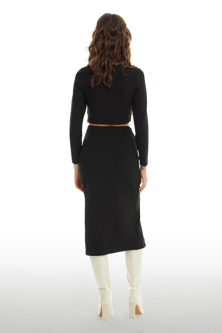 Slit Detailed Midi Skirt Black