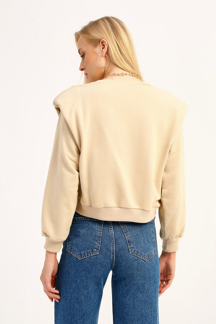 Padded Embroidered Sweatshirt Dark Beige