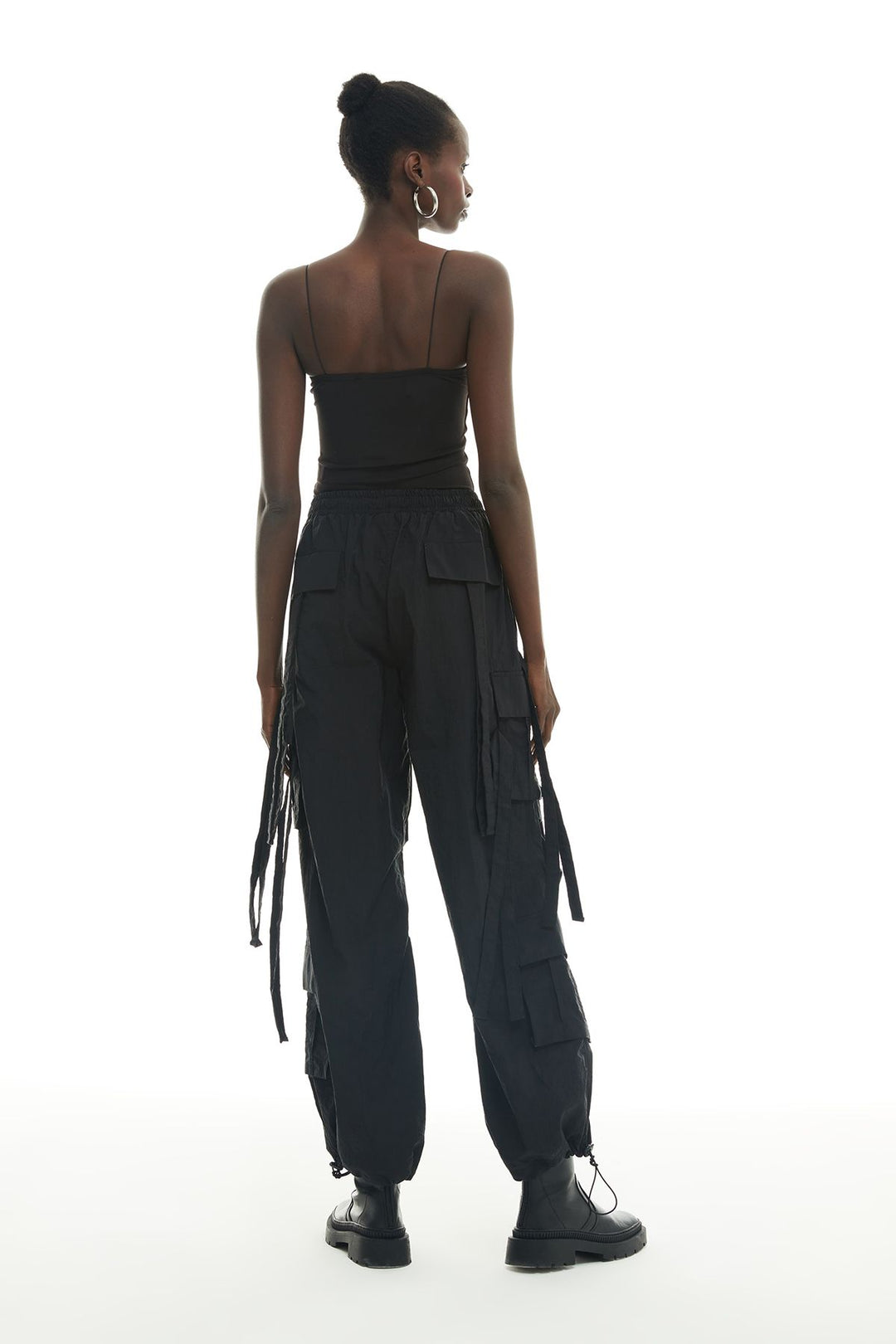 Lacing Detailed Parachute Trousers Black