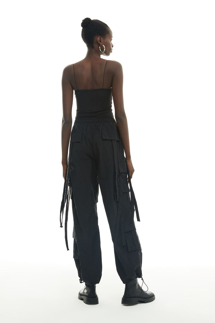 Lacing Detailed Parachute Trousers Black