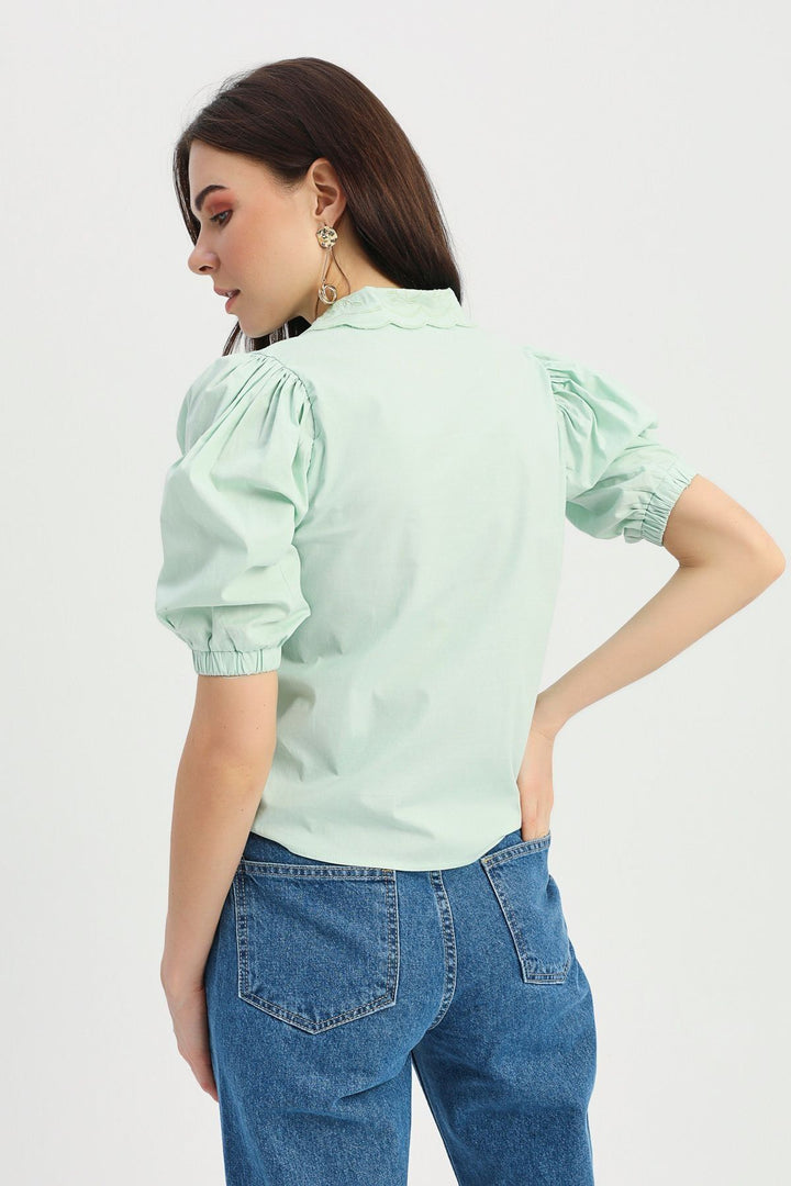Embroidered Collar Shirt Mint