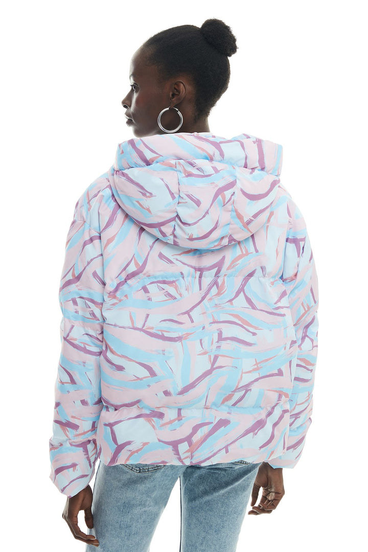 Colorful Zippered Hooded Inflatable Coat Ecru